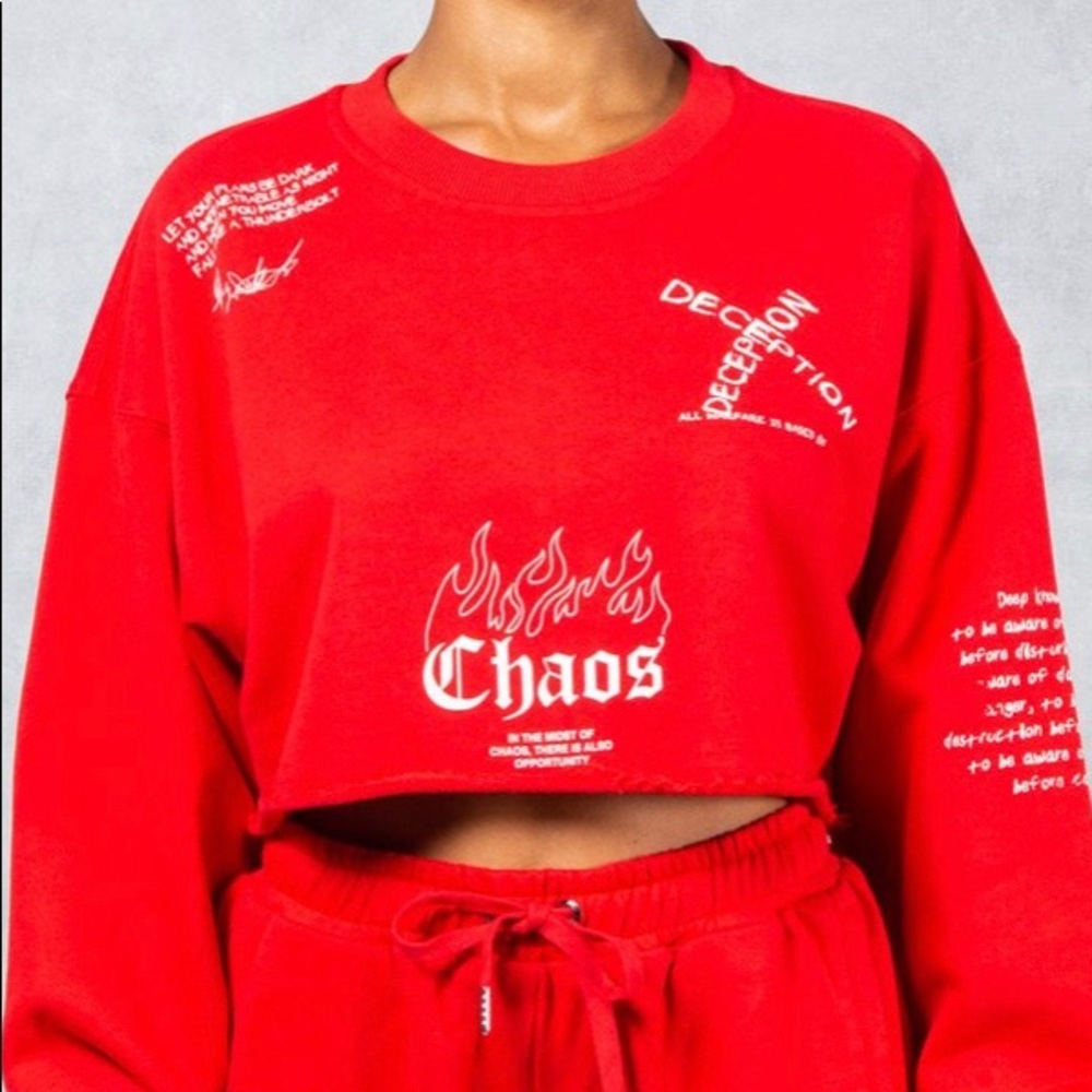 WOMENS ART OF WAR GRAPHIC SWEATSHIRT - RED SIZE M